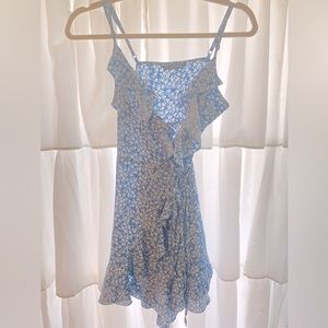 SHEIN Blue floral tie wrap side dress